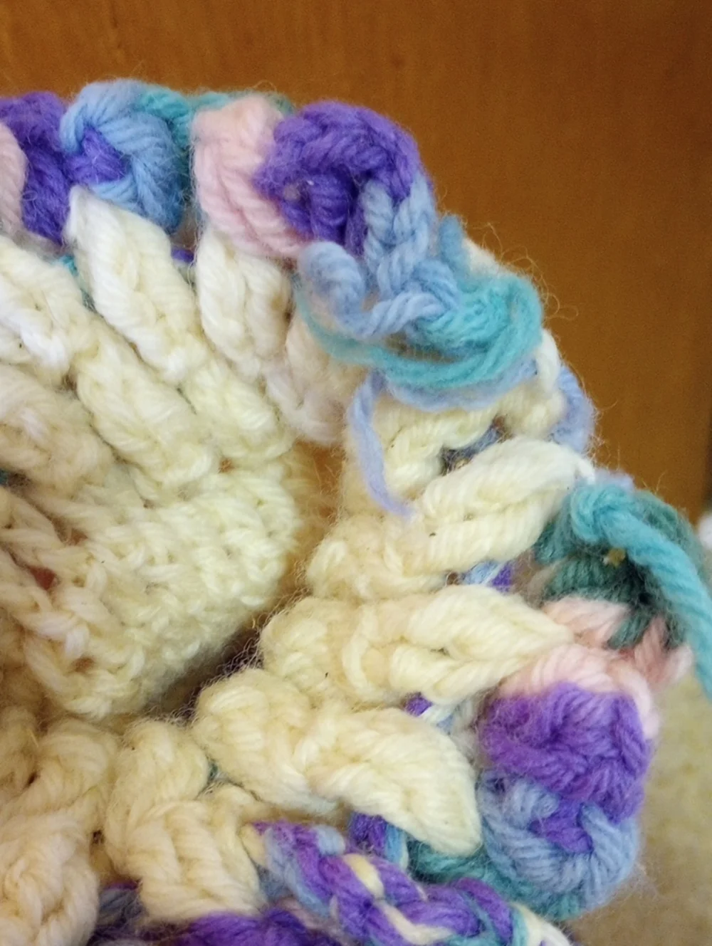 RARE Vintage Retro Knit or Crocheted Purse. Blue Aqua Green Pink Cream Purple